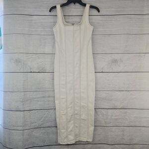 Gianni Bini XS Seamed Denim Midi Dress in Scour (Off White) NWT L861